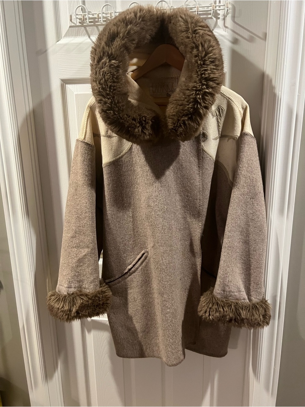 Linda Lundstrom LaParka Women's Two-Tone Faux-Fur Trim Coat - Cream & Brown